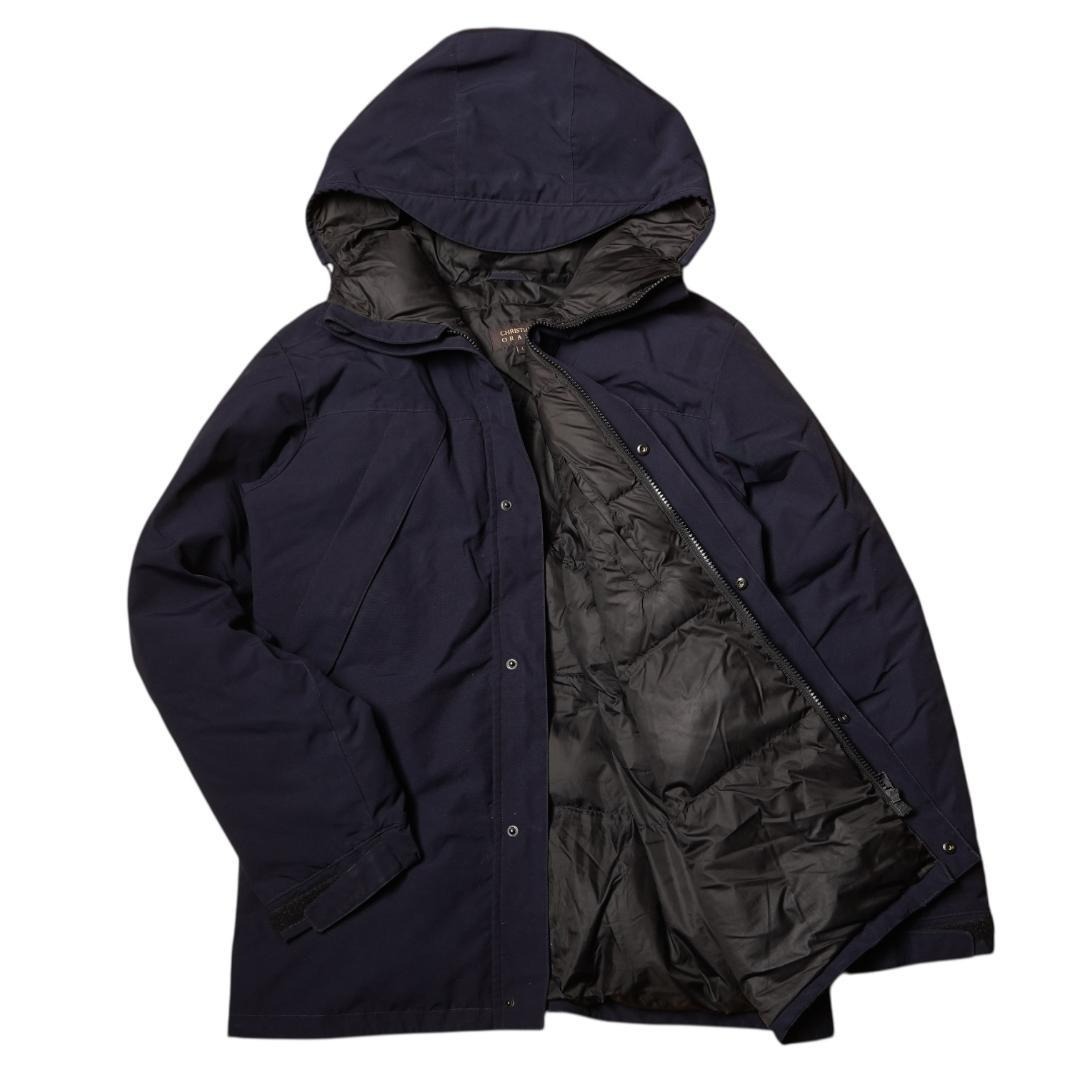 YJ1726＠ 1スタ CHRISTIAN ORANI クリスチャンオラニ ロングダウンコート L メンズ フード付き ネイビー 暖かい 防寒 _画像6