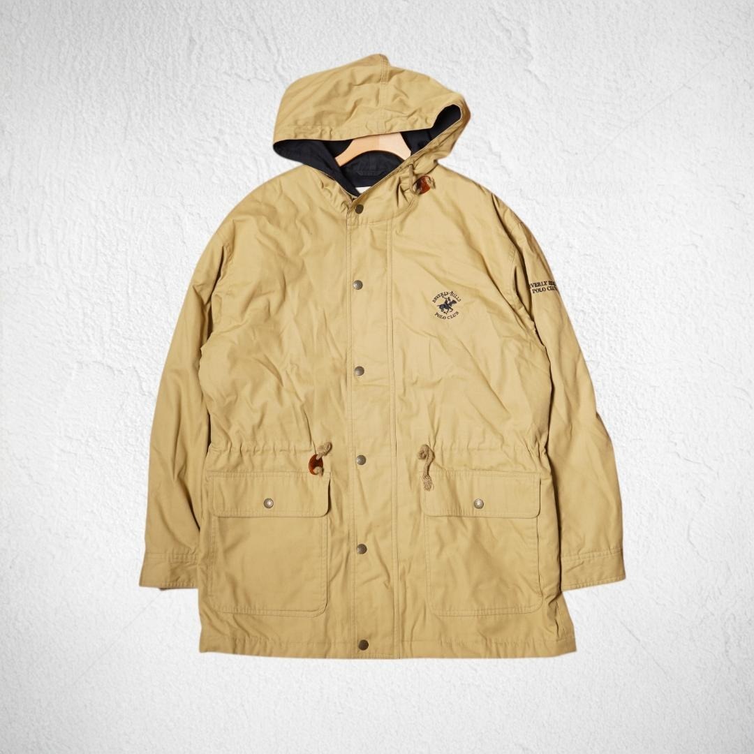J86さ@ 1スタ BEVERLY HILLS POLO CLUB メンズ 上品 おしゃれ 裏地付きナイロンフードコート L ベージュ 春秋_画像3