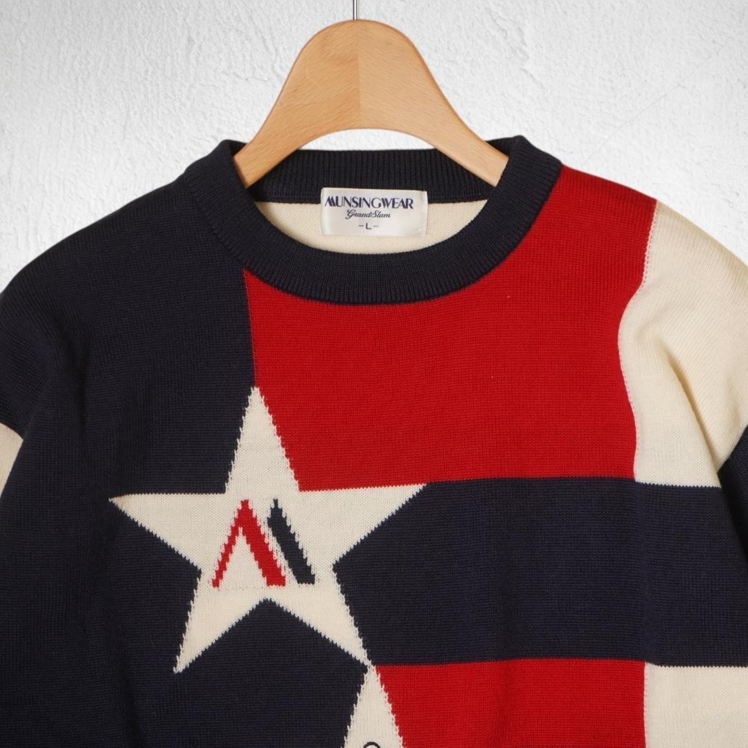 J131ね@ 1スタ Munsingwear ゴルフ マンシングウェア メンズ スポーティ おしゃれ 星柄 クルーネックニットセーター L_画像8