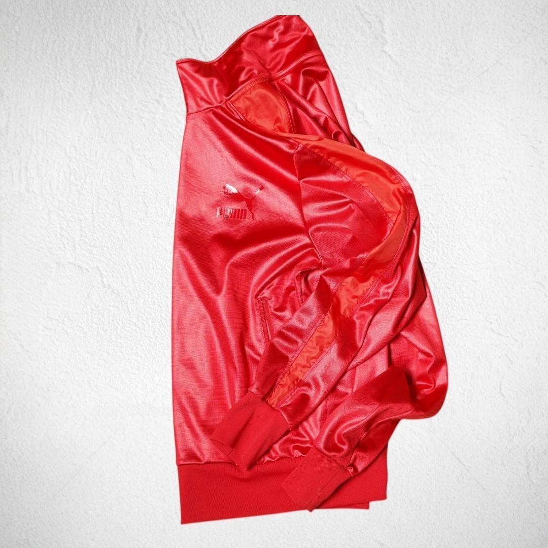 YJ111ね＠ 1スタ PUMA メンズ スポーティ おしゃれ トラックジャケット M レッド 秋冬 ジャージ 90s 古着 _画像5