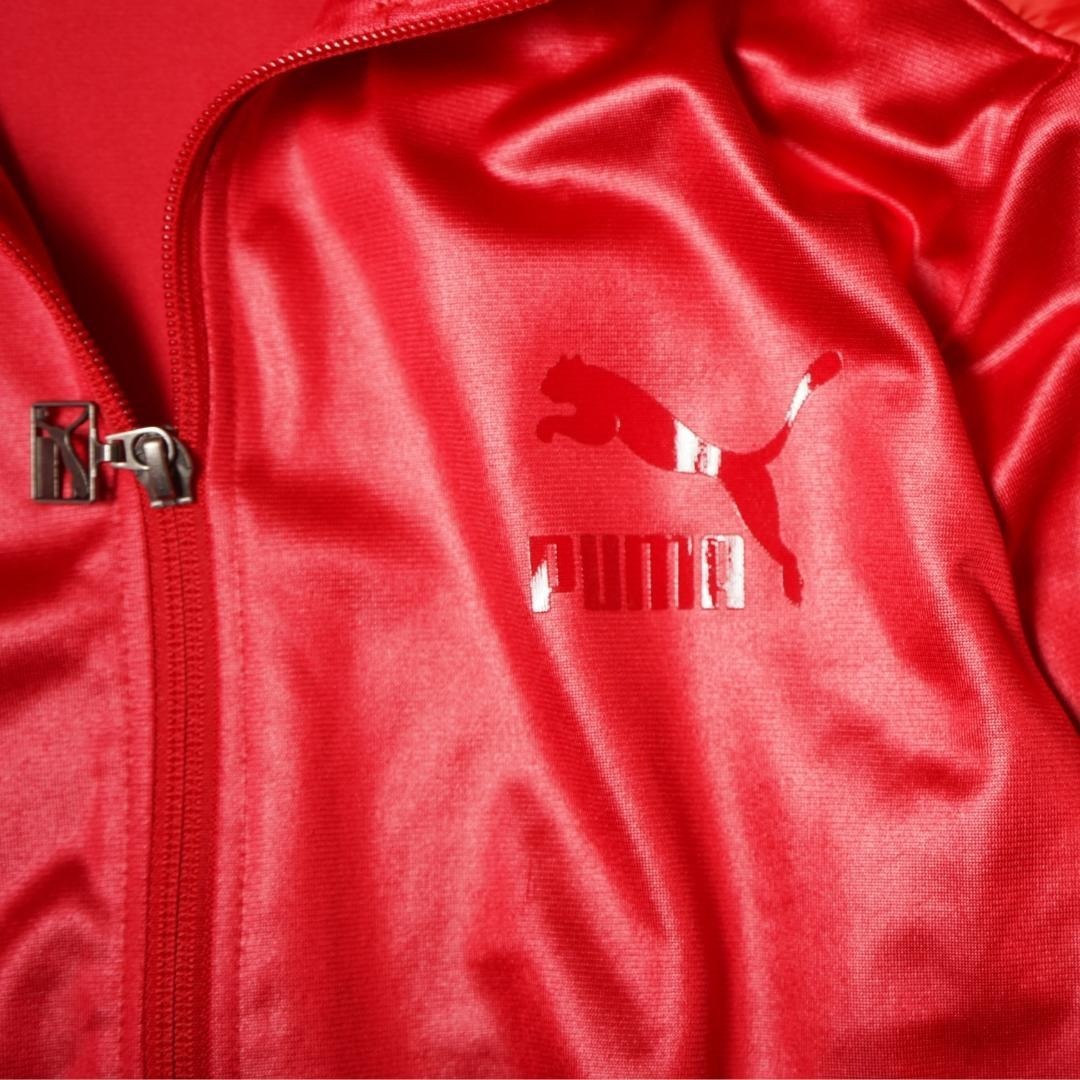YJ111ね＠ 1スタ PUMA メンズ スポーティ おしゃれ トラックジャケット M レッド 秋冬 ジャージ 90s 古着 _画像6