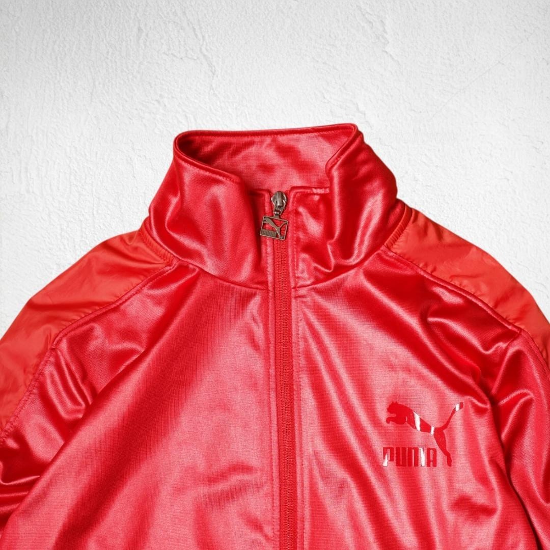 YJ111ね＠ 1スタ PUMA メンズ スポーティ おしゃれ トラックジャケット M レッド 秋冬 ジャージ 90s 古着 _画像8
