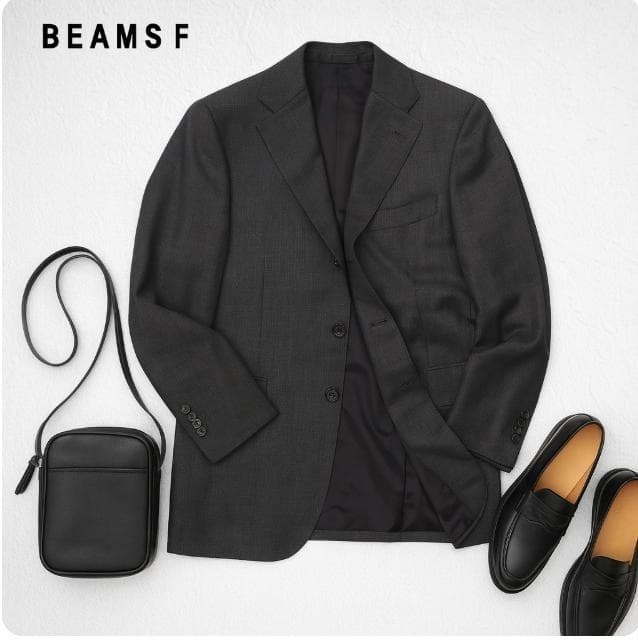J195ね@ 1スタ BEAMS F ウール ビームス メンズ おしゃれ テーラードジャケット M グレー 3ボタン テーラードジャケット グレー_画像1