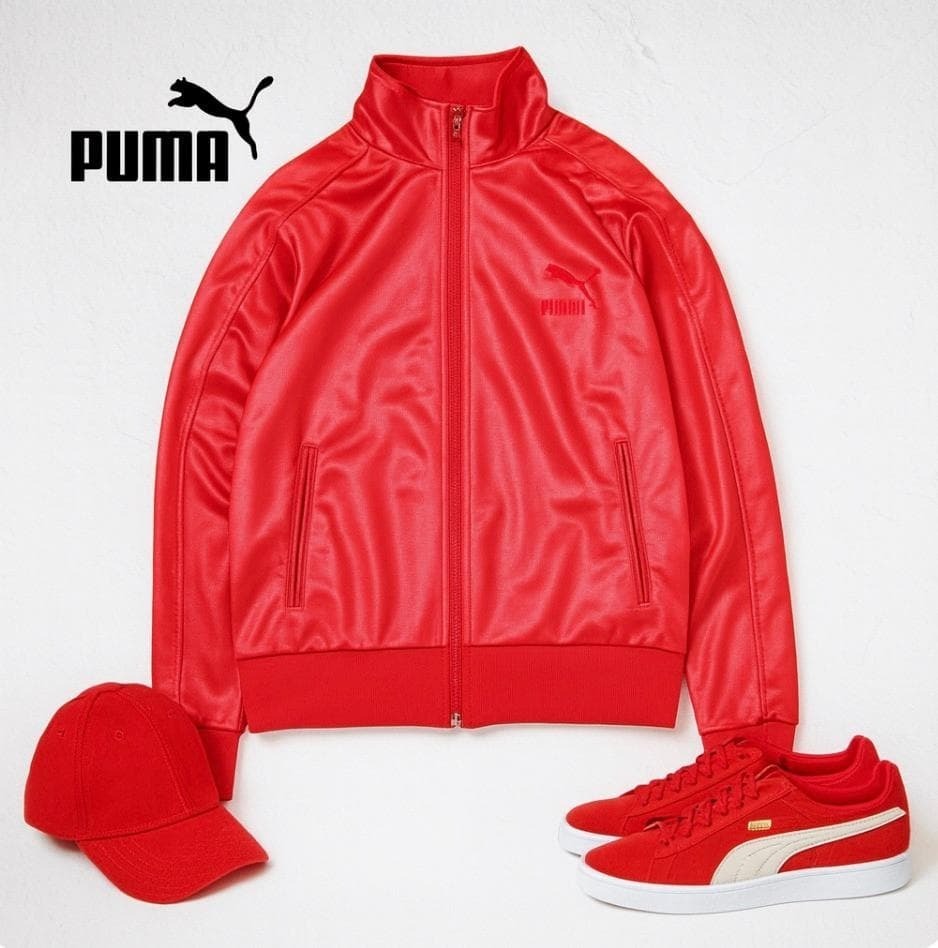 YJ111ね＠ 1スタ PUMA メンズ スポーティ おしゃれ トラックジャケット M レッド 秋冬 ジャージ 90s 古着 _画像1