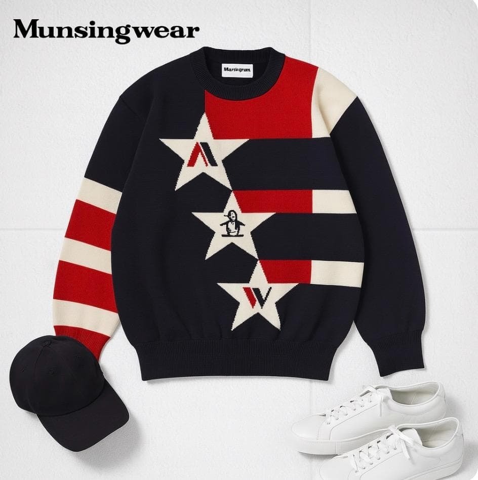 J131ね@ 1スタ Munsingwear ゴルフ マンシングウェア メンズ スポーティ おしゃれ 星柄 クルーネックニットセーター L_画像1