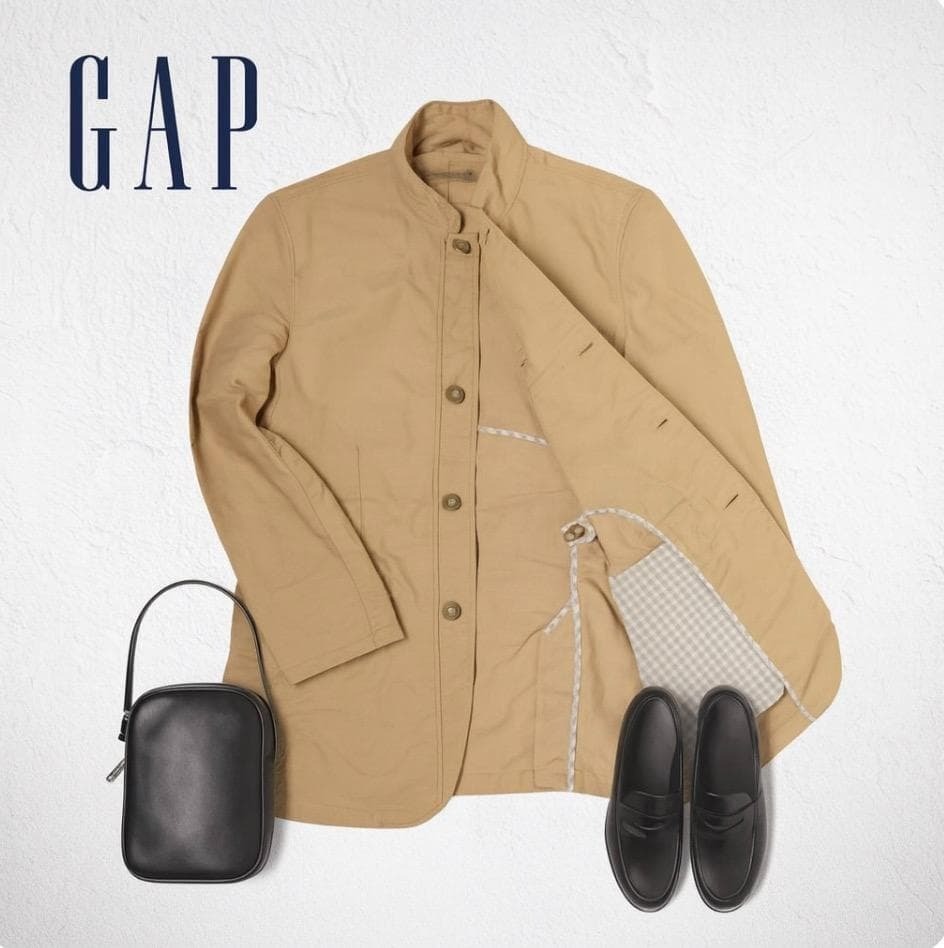 J189さ＠ 1スタ GAP メンズ おしゃれ スタンドカラージャケット M ベージュ 秋冬 ギャップ ワークジャケット _画像1