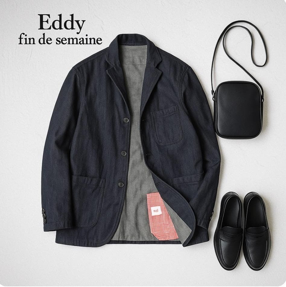 J221ね@ 1スタ Eddy fin de semaine エディフィンデュセメーヌ メンズ デニムジャケット M ネイビー デニムブルー_画像1