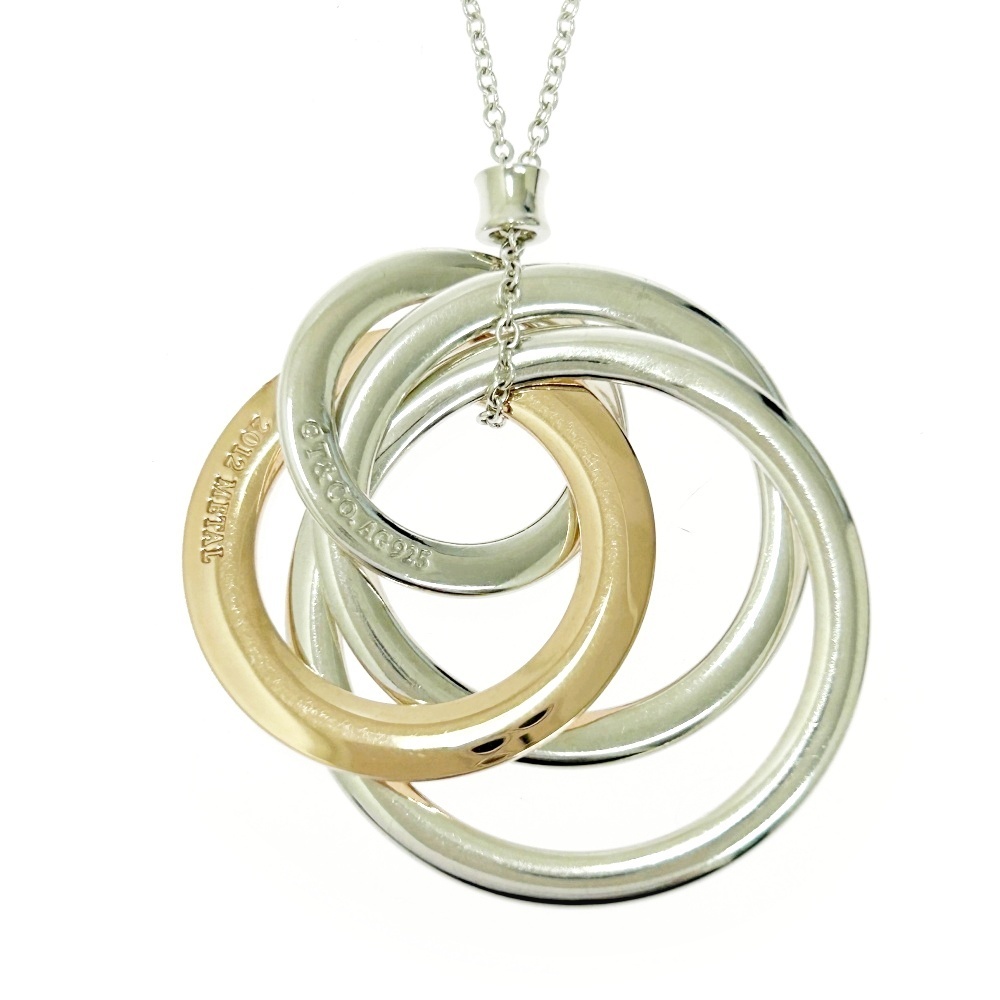 TIFFANY&Co. ティファニー シルバー 1837 インターロッキング サークル 4連 ネックレス 13.1g 925/METAL刻印 496345 ネックレス_画像1