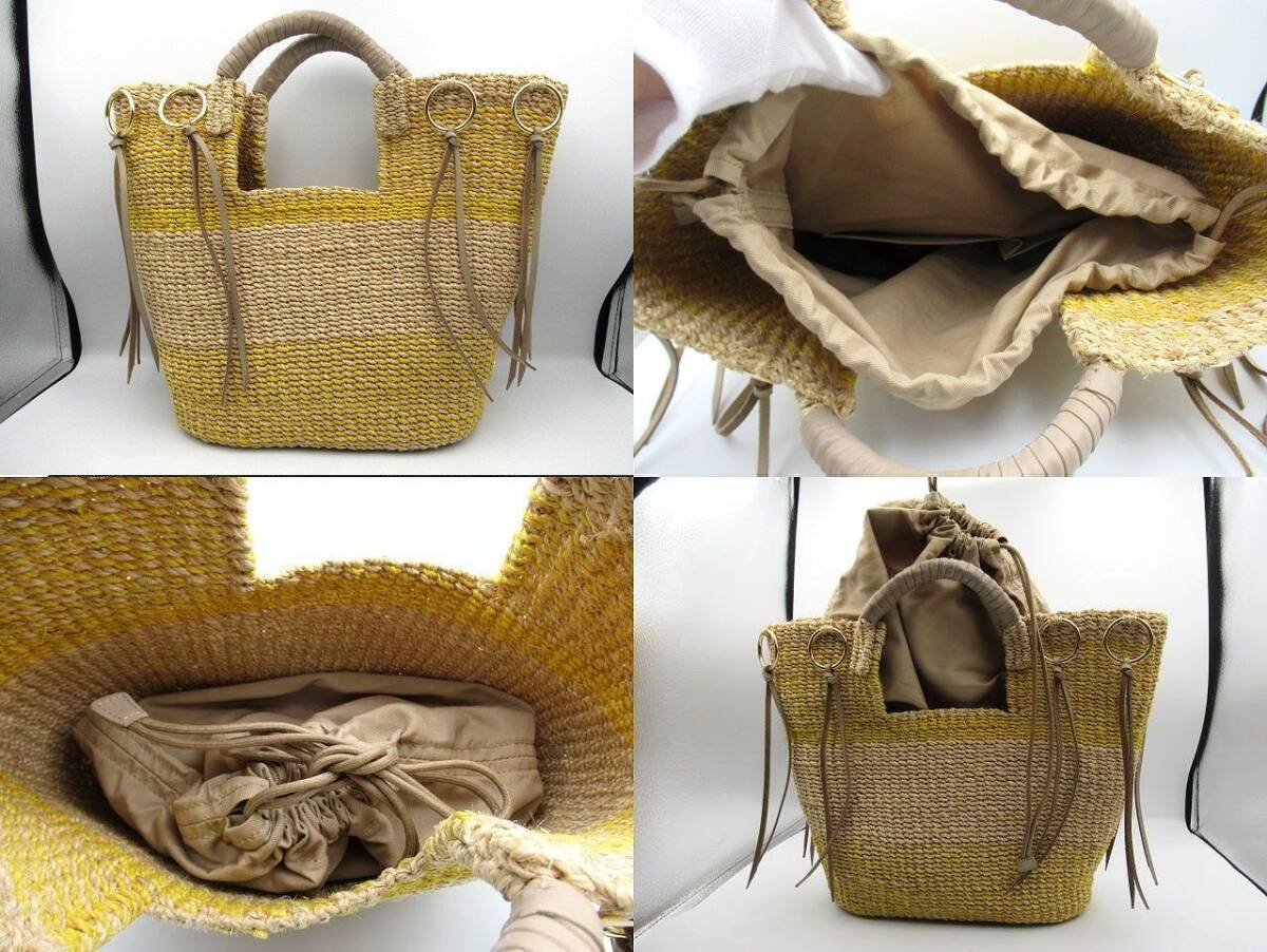 ★▲中古品 ヴィオラドーロ かごバッグ VIOLAd’ORO バッグインバッグ トートバッグ ハンドバッグ ゴールド金具 篭 編み込み▲★_画像2