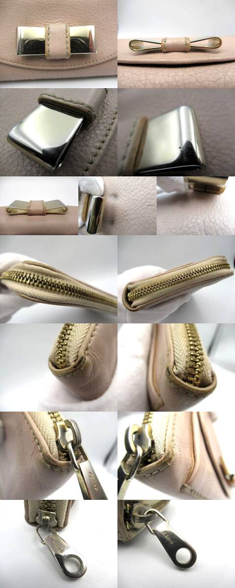 ▲▲中古品 クロエ Chloe レザー リリー LILY ラウンドファスナー長財布 ピンク系 リボン ロングウォレット▲▲_画像9