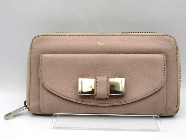 ▲▲中古品 クロエ Chloe レザー リリー LILY ラウンドファスナー長財布 ピンク系 リボン ロングウォレット▲▲_画像1