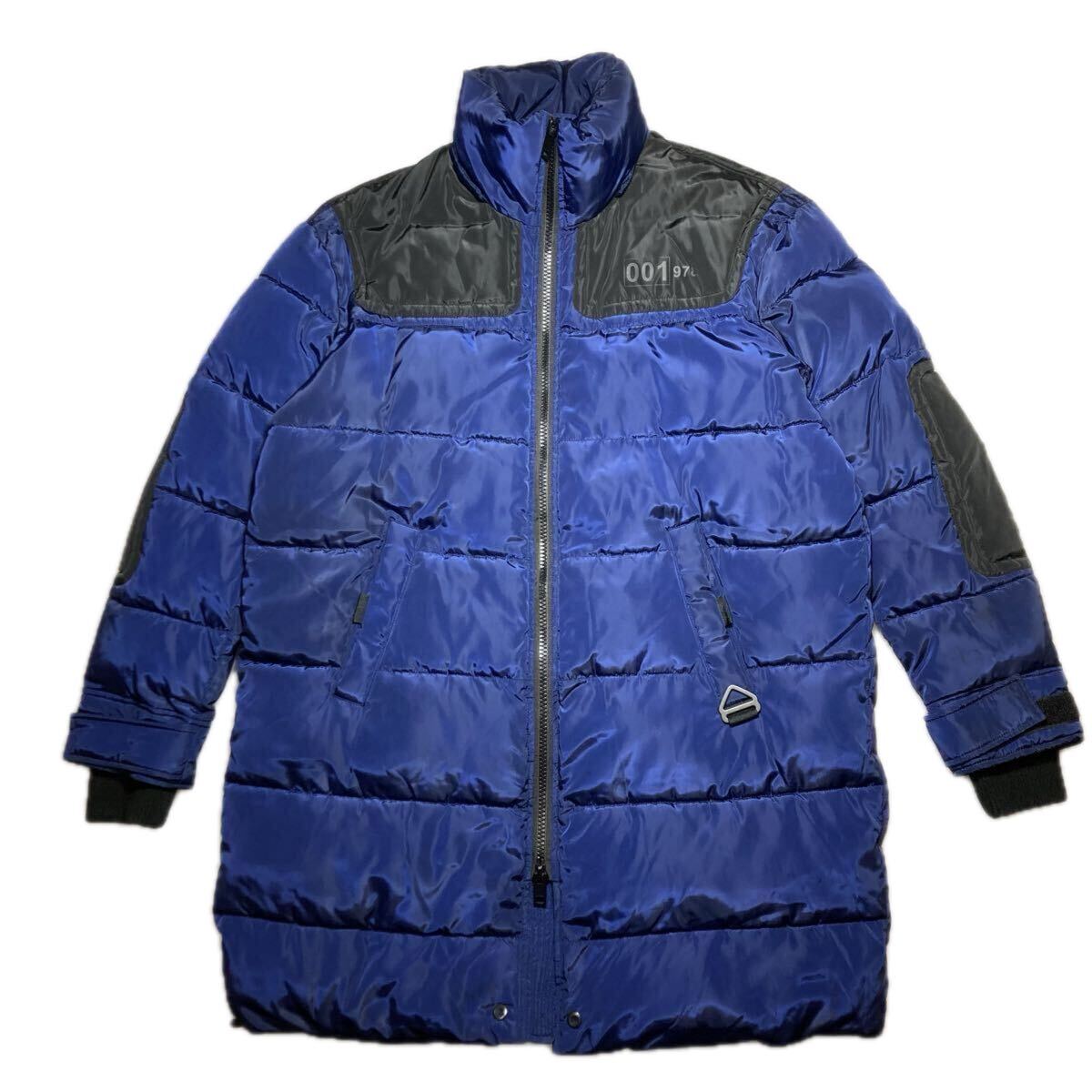 64-1 DIESEL 中綿コート Lサイズ W-RUSSELL-LONG-PAD ディーゼル ネイビーブルー ブラック 切替_画像1