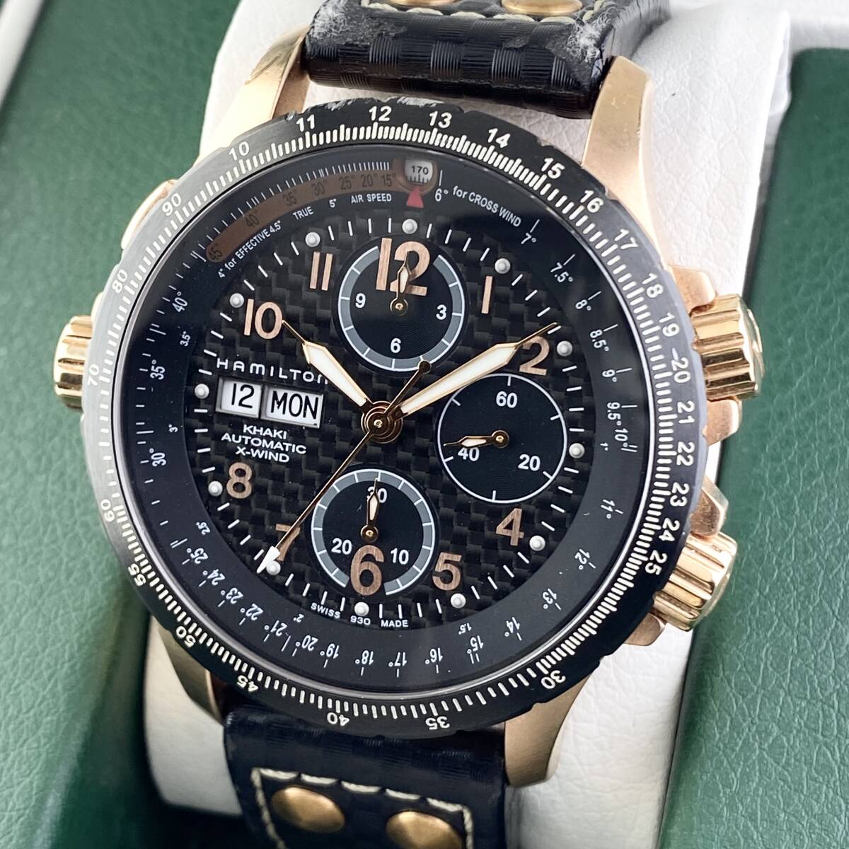 【1円〜】HAMILTON ハミルトン 腕時計 メンズ AT 自動巻 KHAKI カーキ クロノグラフ H776961 ブラック文字盤 ゴールド デイデイト 可動品_画像1