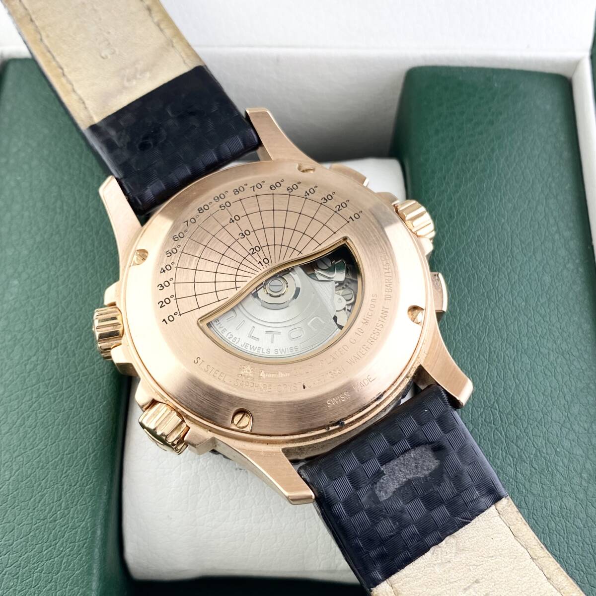 【1円〜】HAMILTON ハミルトン 腕時計 メンズ AT 自動巻 KHAKI カーキ クロノグラフ H776961 ブラック文字盤 ゴールド デイデイト 可動品_画像6