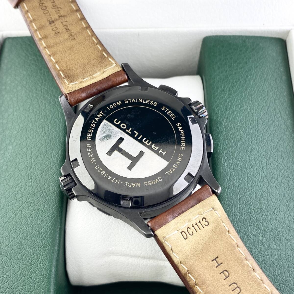 【1円〜】HAMILTON ハミルトン 腕時計 メンズ H745920 カーキアビエーション クロノグラフ ブラック文字盤 オレンジ デイト 可動品_画像6