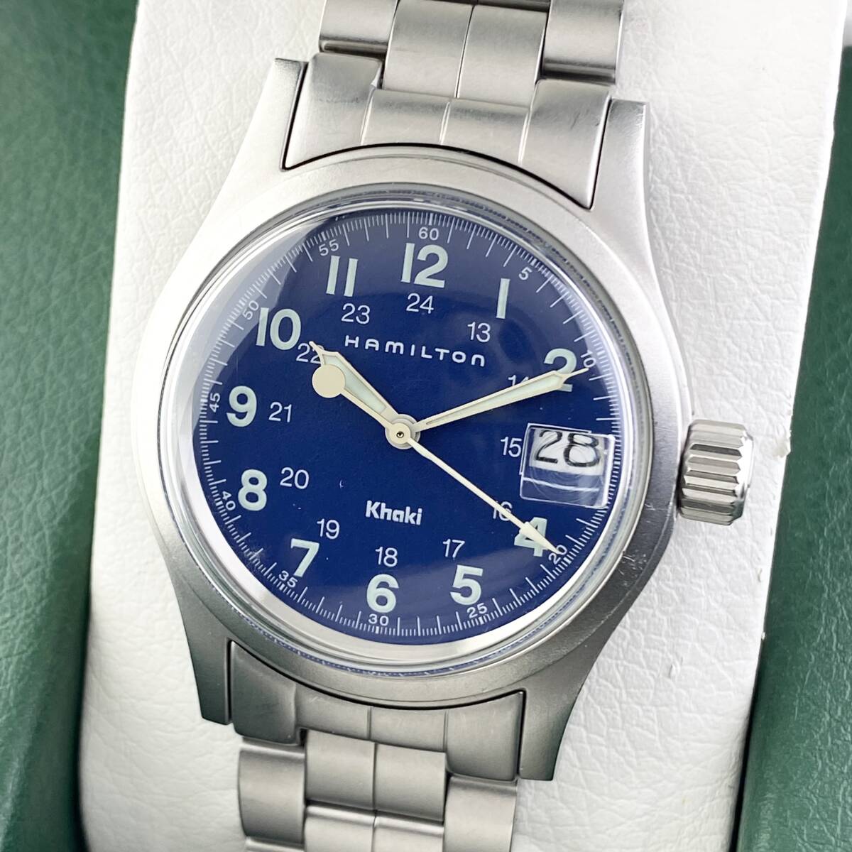【1円〜】HAMILTON ハミルトン 腕時計 メンズ KHAKI カーキ 6359 ブルー文字盤 ラウンドフェイス デイト 可動品_画像1
