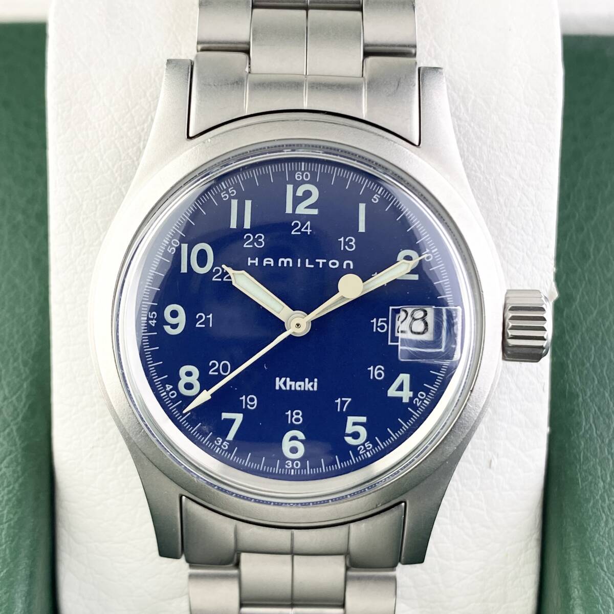 【1円〜】HAMILTON ハミルトン 腕時計 メンズ KHAKI カーキ 6359 ブルー文字盤 ラウンドフェイス デイト 可動品_画像8
