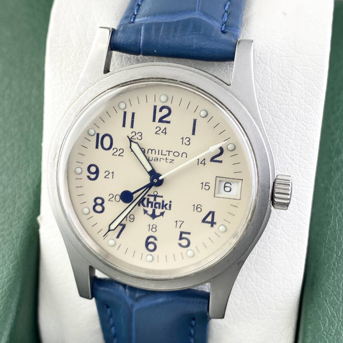 【1円〜】HAMILTON ハミルトン 腕時計 メンズ KHAKI カーキ 9797 アイボリー文字盤 ラウンドフェイス デイト 可動品_画像1