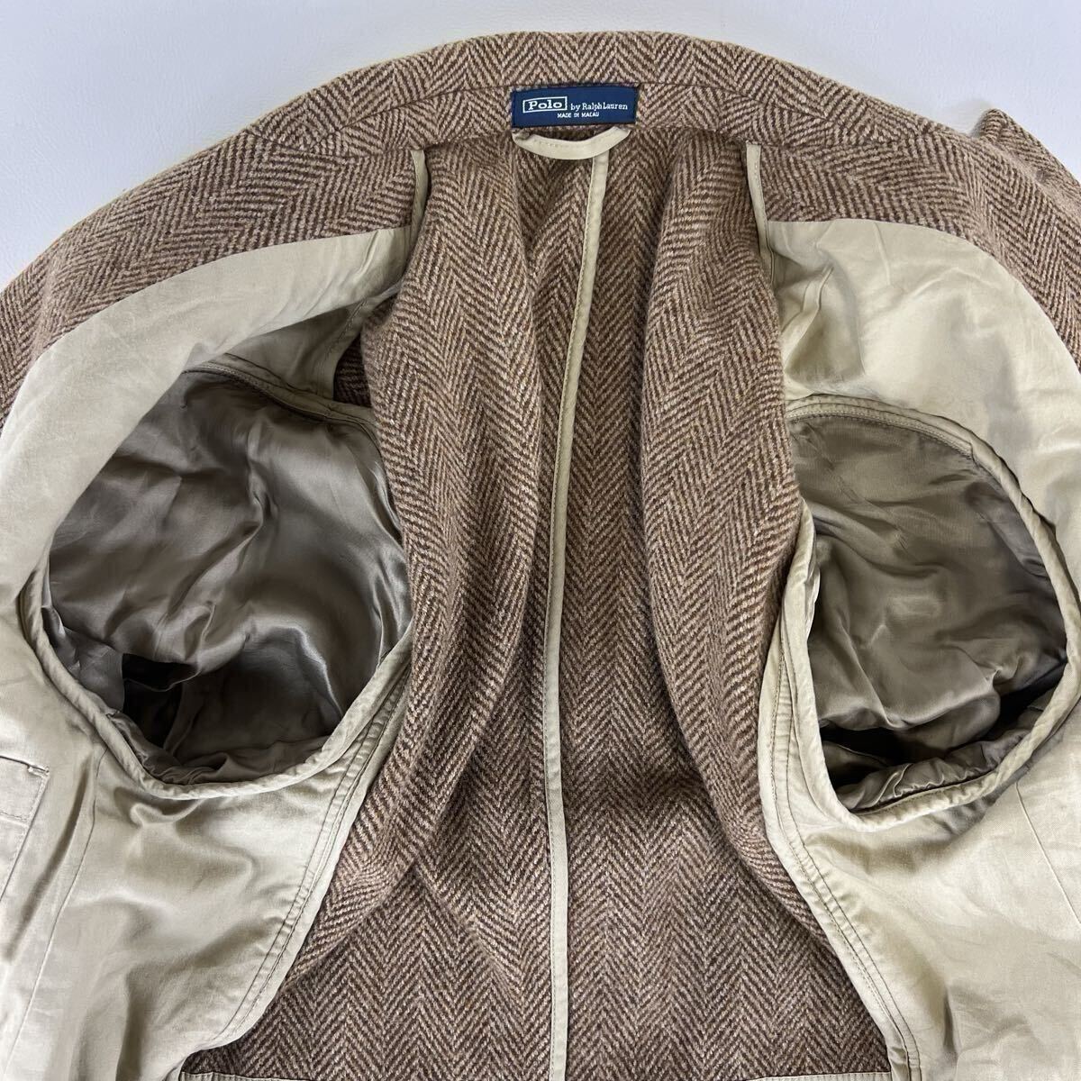 美品/ウール100% ポロ ラルフローレン テーラード ジャケット ヘリンボーン ヴィンテージ メンズ 40R Lサイズ相当 Ralph Lauren ブラウン系_画像6