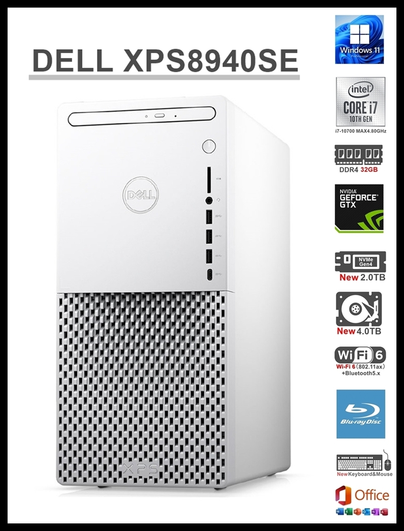 ★DELL XPS8940SE/i7-10700 8コア/RAM32GB/GTX1660Ti 6GB/新品Gen4 NVMe SSD 2TB+新品HDD 4TB/WiFi6/Blu-ray/USB3.2/Office2024/Win11Pro★_画像1