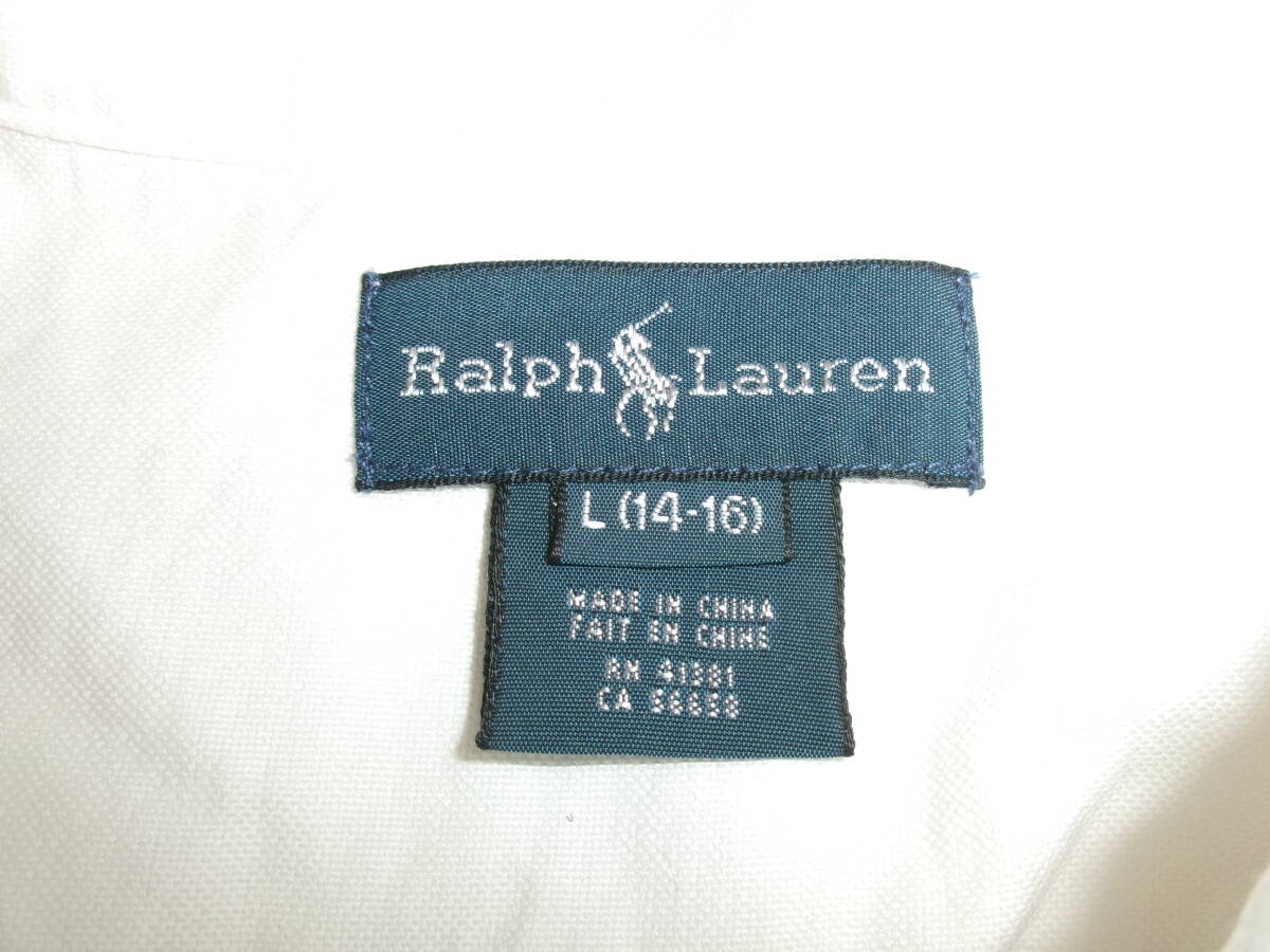 B21:Ralph Lauren (ラルフローレン) 子供用 長袖 ボタンダウンシャツ L(14-16) ホワイト 白 ビッグポロプレイヤー刺繍付き 綿100%:35_画像4