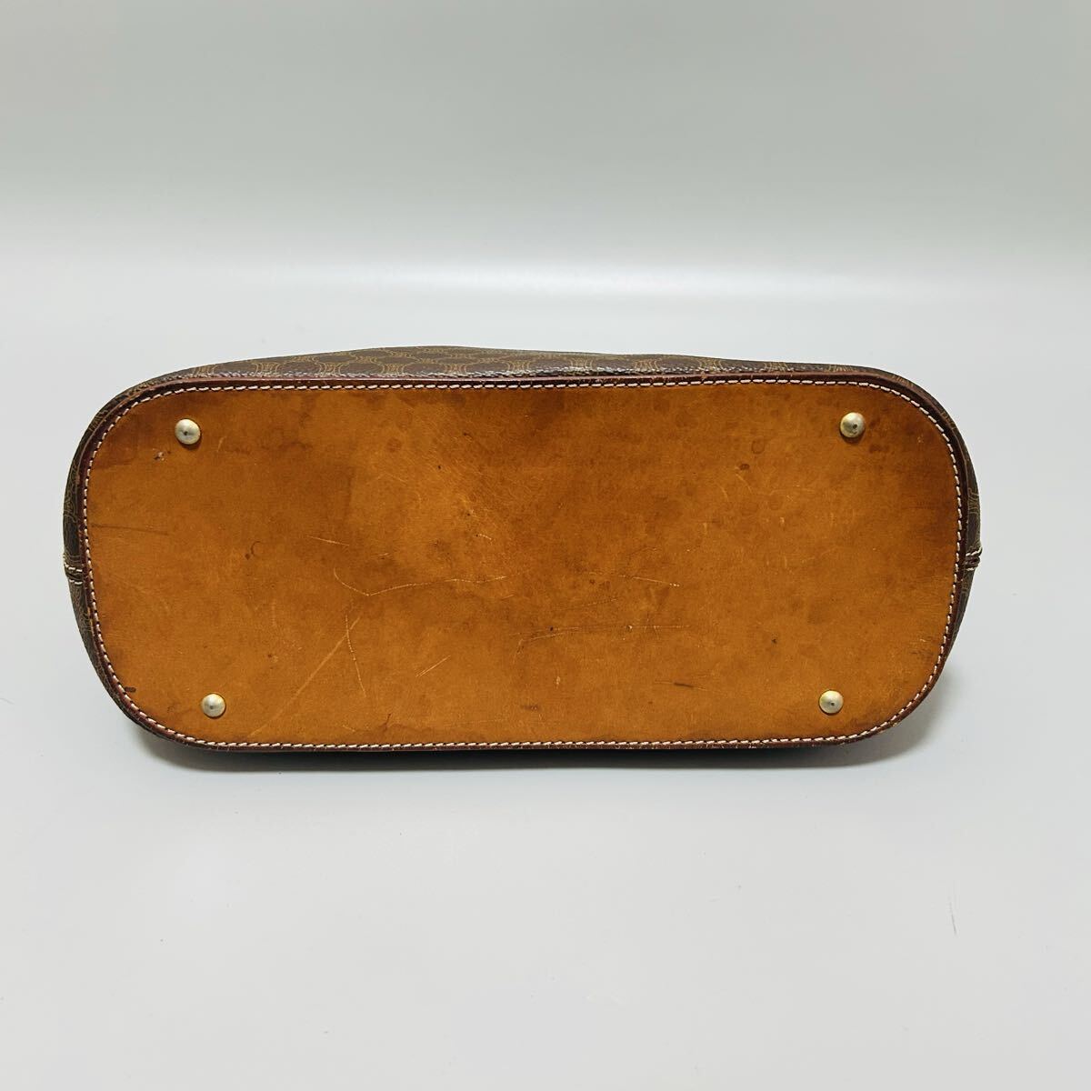 1円 CELINE セリーヌ マカダム柄 PVC ×レザーハンドバッグ ショルダーバッグ 2wayトップハンドル ロゴ レディース ゴールド正規品本物_画像5