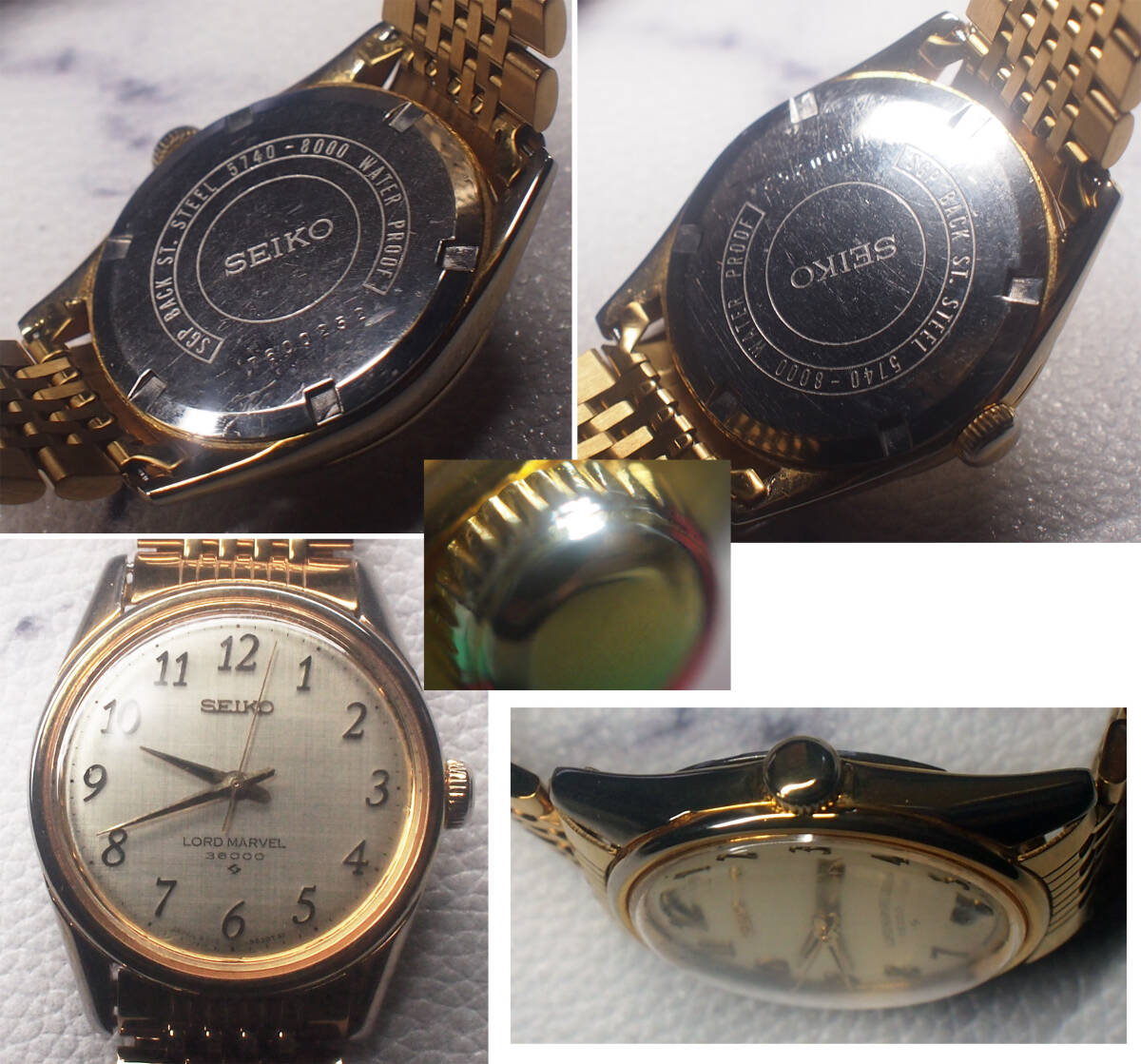 ¶ 美品　SEIKO　LORD MARVEL 36000（ロードマーベル）23石 ゴールド文字板 10振動　稼働品　全数字・植字・絹目文字板 金属ブレス 手巻き_画像3