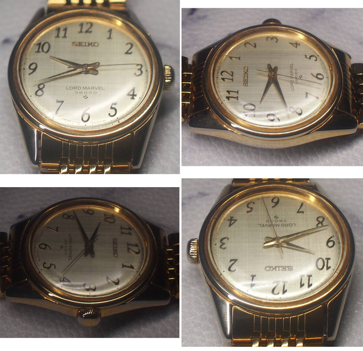 ¶ 美品　SEIKO　LORD MARVEL 36000（ロードマーベル）23石 ゴールド文字板 10振動　稼働品　全数字・植字・絹目文字板 金属ブレス 手巻き_画像2