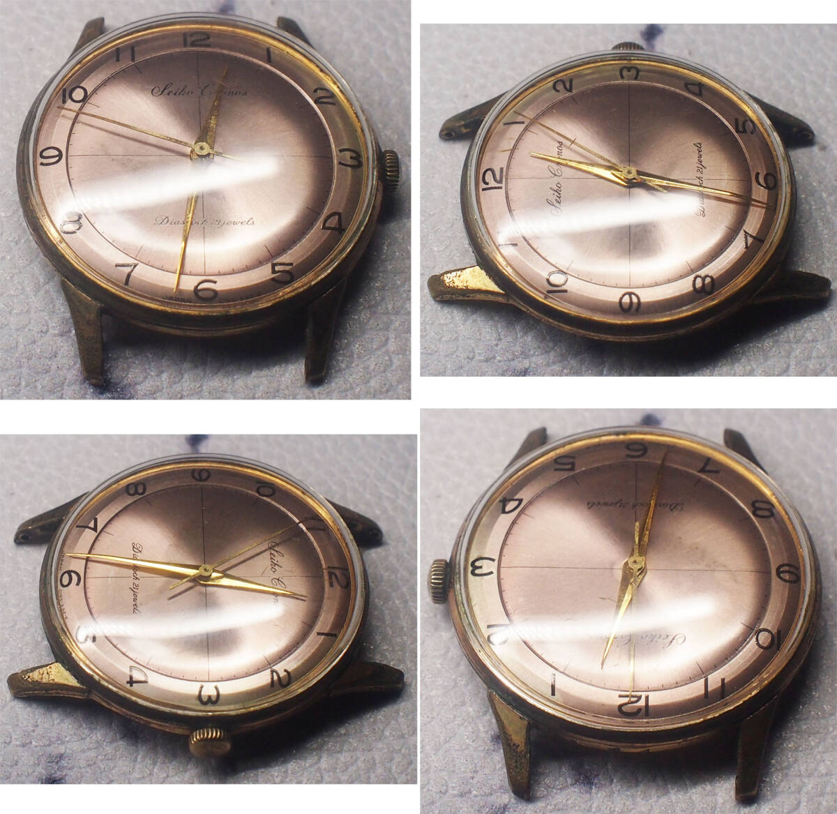 ¶ 希少！全数字 Cronos（クロノス）SEIKO 21石 総金メッキ 二色干支薄紫変わり文字板 手巻き 稼働品　新品茶革ベルト ¶_画像2