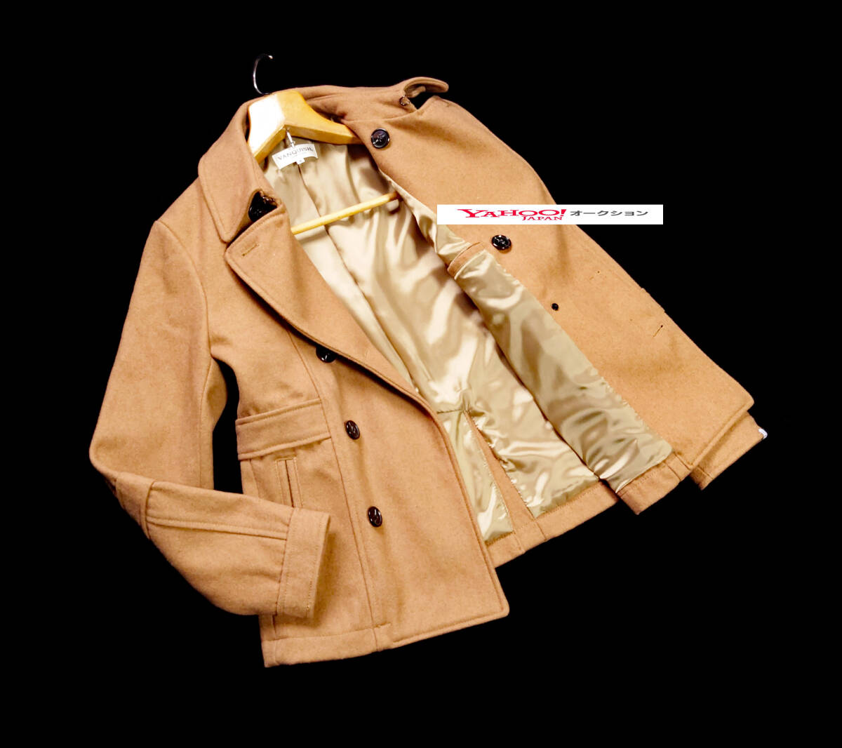 ☆ 美品 VANQUISH ベージュ メルトン ウール ショート丈 ピーコート ヴァンキッシュ S Pコート_画像5