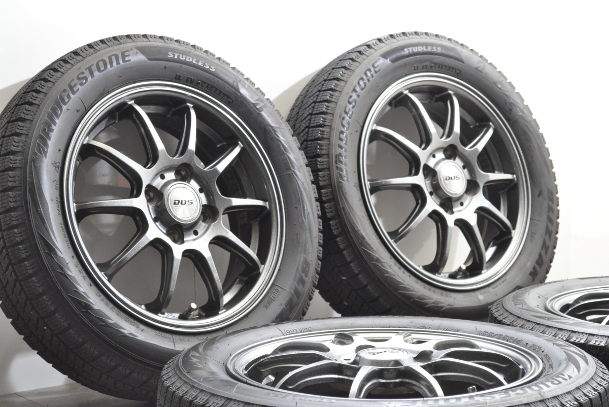 【美品】DOS 14in 4.5J +45 PCD100 ブリザックVRX2 155/65R14 N-BOX N-ONE N-WGN デイズ ルークス アルト スペーシア タント デリカミニ_画像2