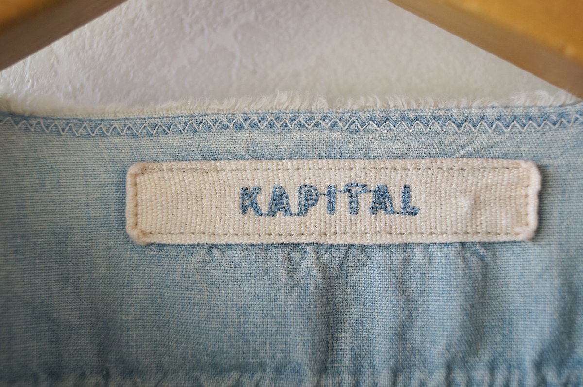 ★送料無料!! KAPITAL / キャピタル*ダメージ/ペイント加工 デニムカットソーブルー XS*古着のgplus広島　2511t4_画像9
