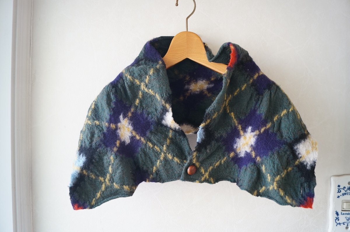 ★送料無料!KAPITAL / キャピタル*秋冬 チェック柄模様 縮絨ウール風 ストール マフラー*古着のgplus広島 2511t4_画像4