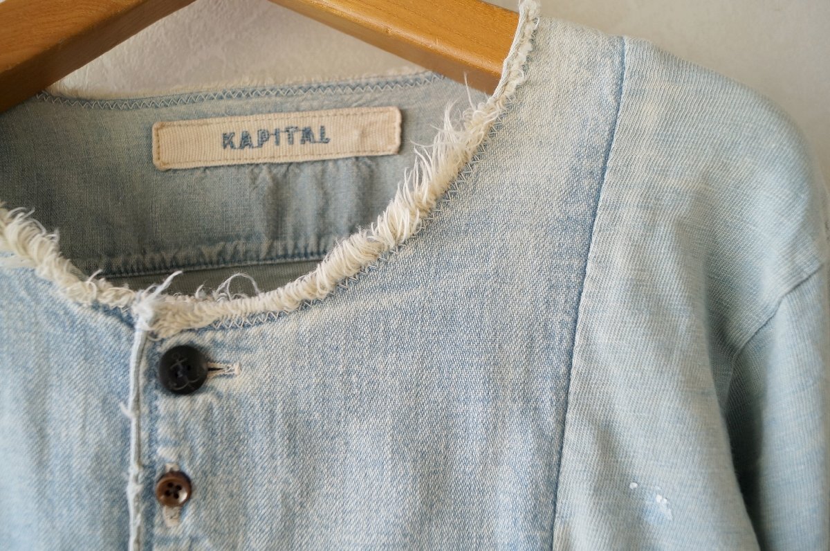 ★送料無料!! KAPITAL / キャピタル*ダメージ/ペイント加工 デニムカットソーブルー XS*古着のgplus広島　2511t4_画像8