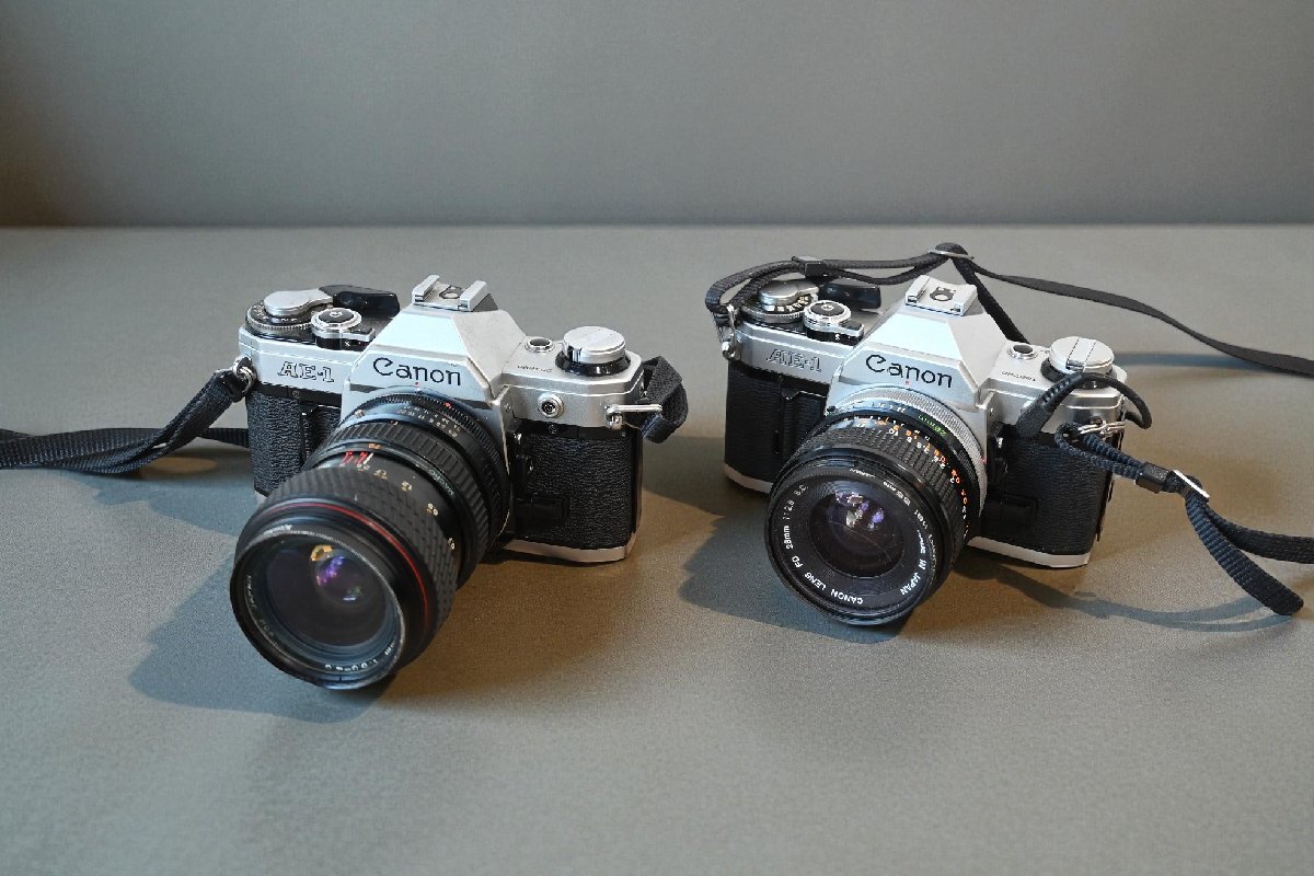 ○CANON/キヤノンAE-1 一眼レフカメラ 2台まとめて データバックA付 28mmf2.8 古道具のgplus広島 2511k_画像1