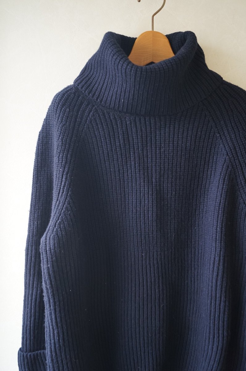 ★ユナイテッドアローズ *秋冬ざっくり アゼ編ビッグタートルニット ネイビー/定価\18,360*　古着のgplus広島　2511t3_画像3