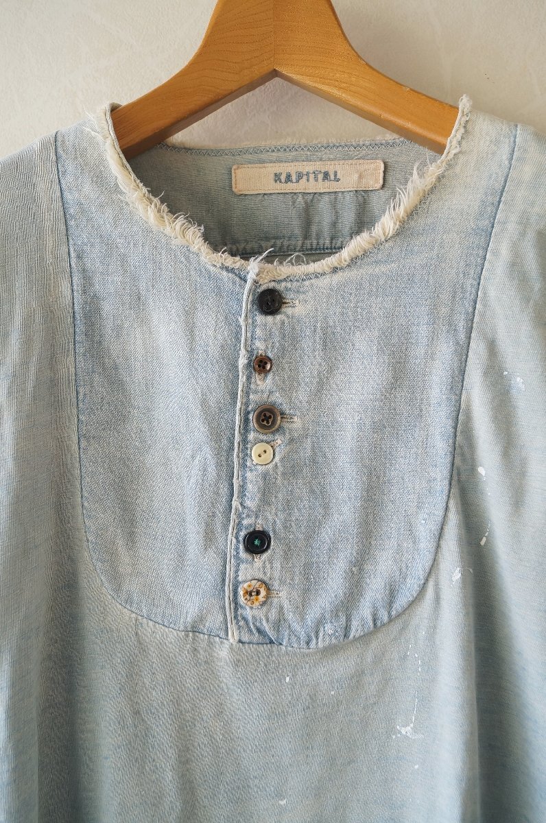 ★送料無料!! KAPITAL / キャピタル*ダメージ/ペイント加工 デニムカットソーブルー XS*古着のgplus広島　2511t4_画像6