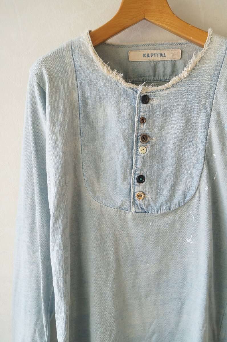 ★送料無料!! KAPITAL / キャピタル*ダメージ/ペイント加工 デニムカットソーブルー XS*古着のgplus広島　2511t4_画像3