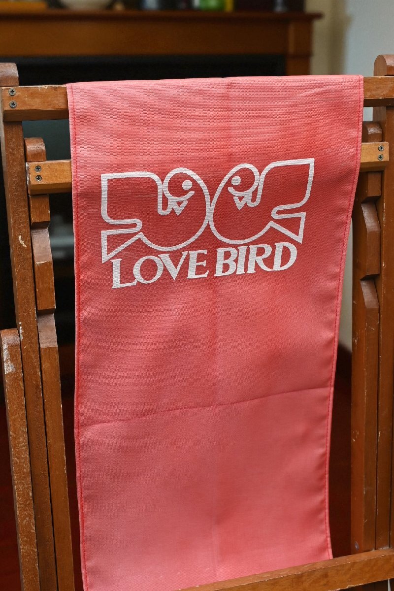 ○LOVE BIRD　2羽の小鳥柄　赤いナイロン張りの折りたたみ椅子　デッキチェアー　アウトドア　ヴィンテージ　古道具のgplus広島 2511i_画像8