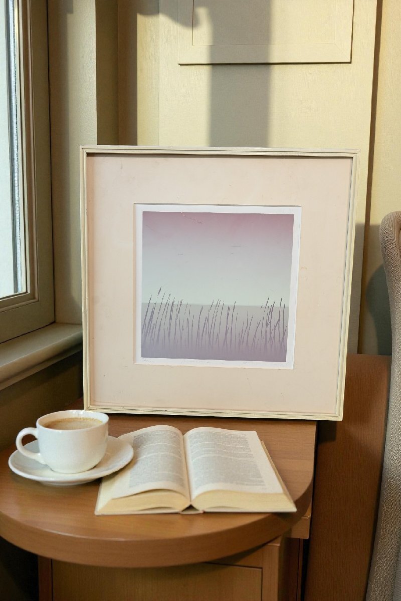 ○師井公二　シルクスクリーン　版画作品　ラベンダー色の風景　モダン　アート　古道具のgplus広島 2511i_画像2