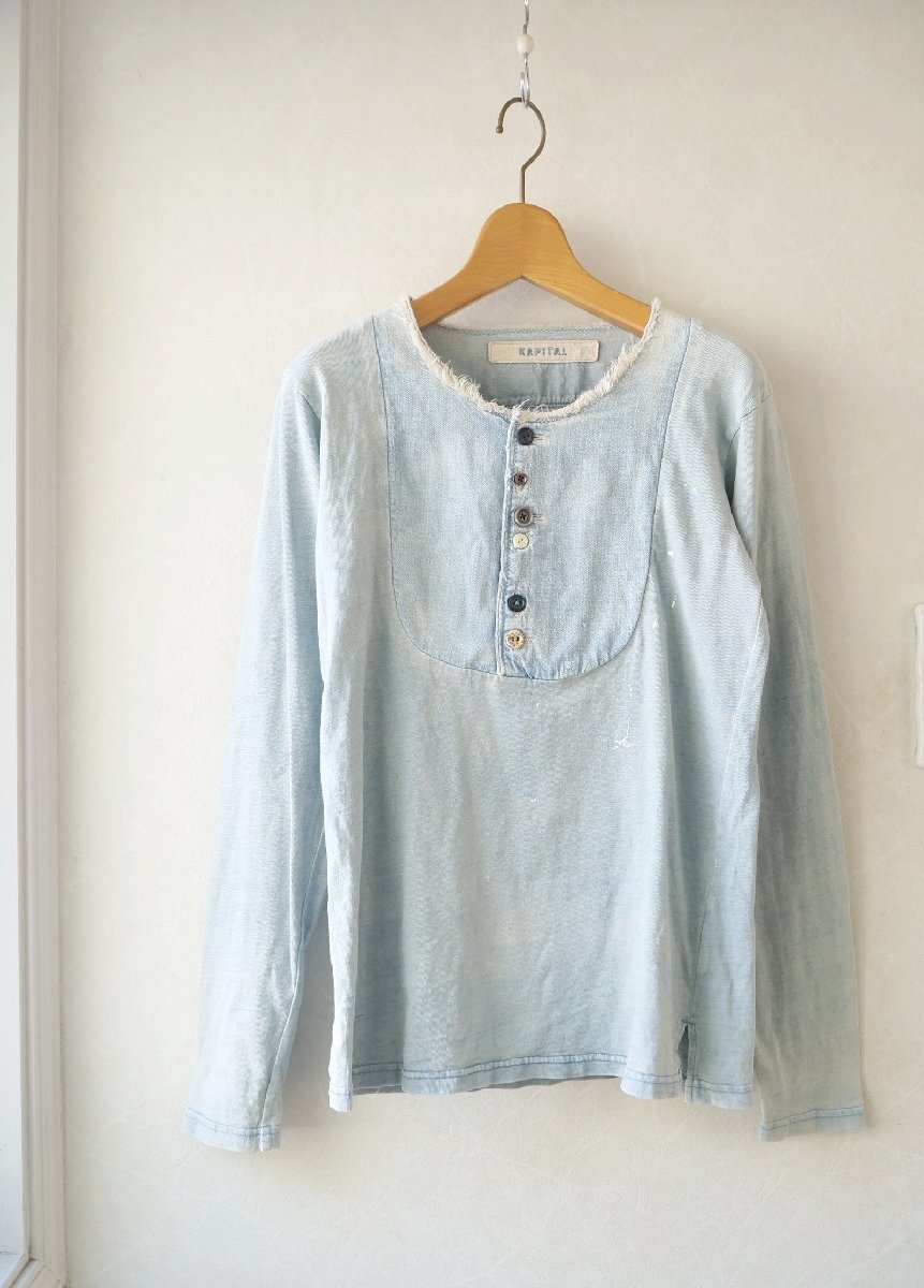 ★送料無料!! KAPITAL / キャピタル*ダメージ/ペイント加工 デニムカットソーブルー XS*古着のgplus広島　2511t4_画像1