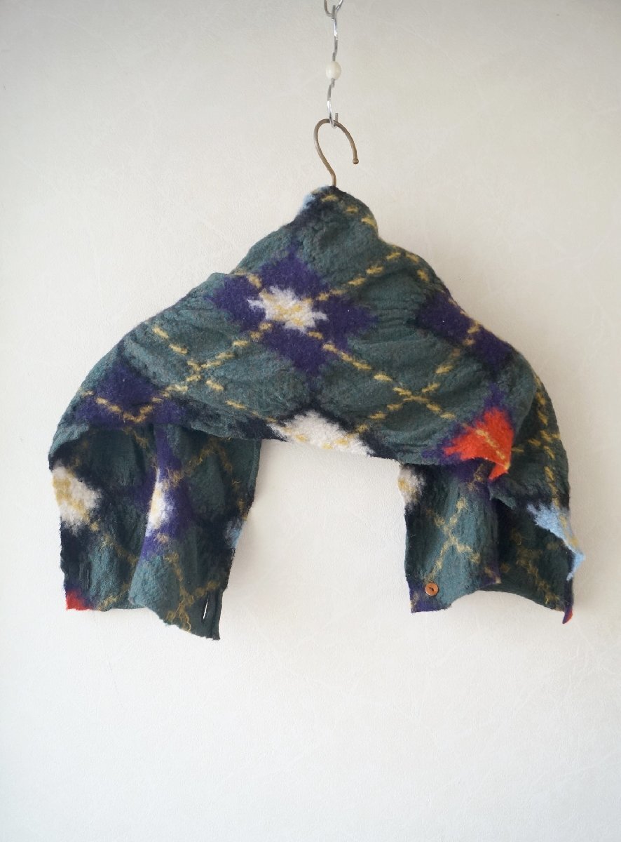 ★送料無料!KAPITAL / キャピタル*秋冬 チェック柄模様 縮絨ウール風 ストール マフラー*古着のgplus広島 2511t4_画像3