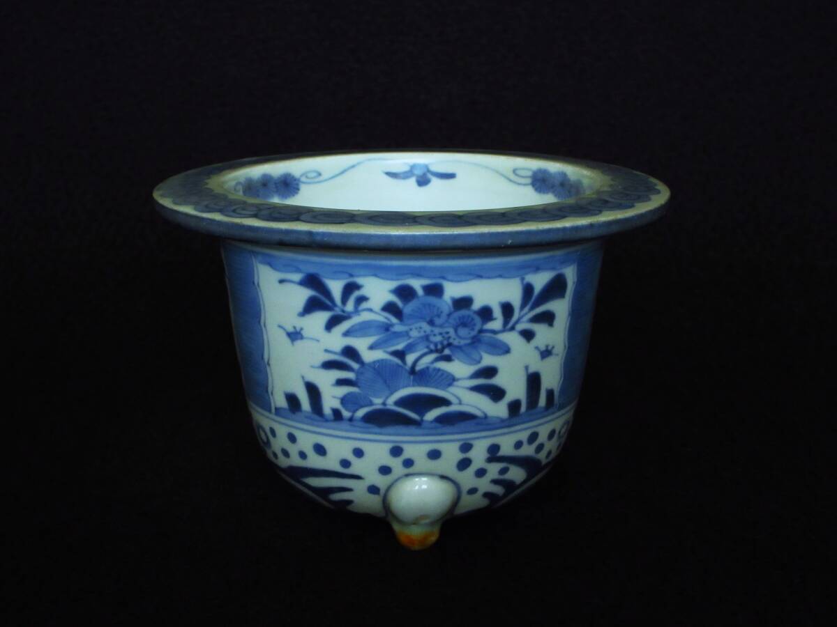  маленькая миска старый Imari белый фарфор с синим рисунком окно . старый плата растения документ вне . кошка пара круг горшок орхидея горшок бонсай горшок цветочный горшок поддон контейнер 