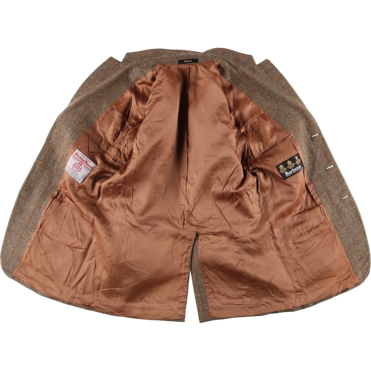 古着 バブアー Harris Tweed ハリスツイード 3ワラント ヘリンボーン チェック柄 ウールテーラードジャケット メンズL相当 /eaa593983_画像3