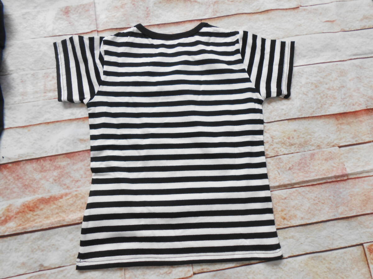 CE14◎ニッセン/NISSEN 半袖Tシャツ フードジレ付き ボーダー&ネクタイ柄 黒×白 110㎝ 未使用_画像2