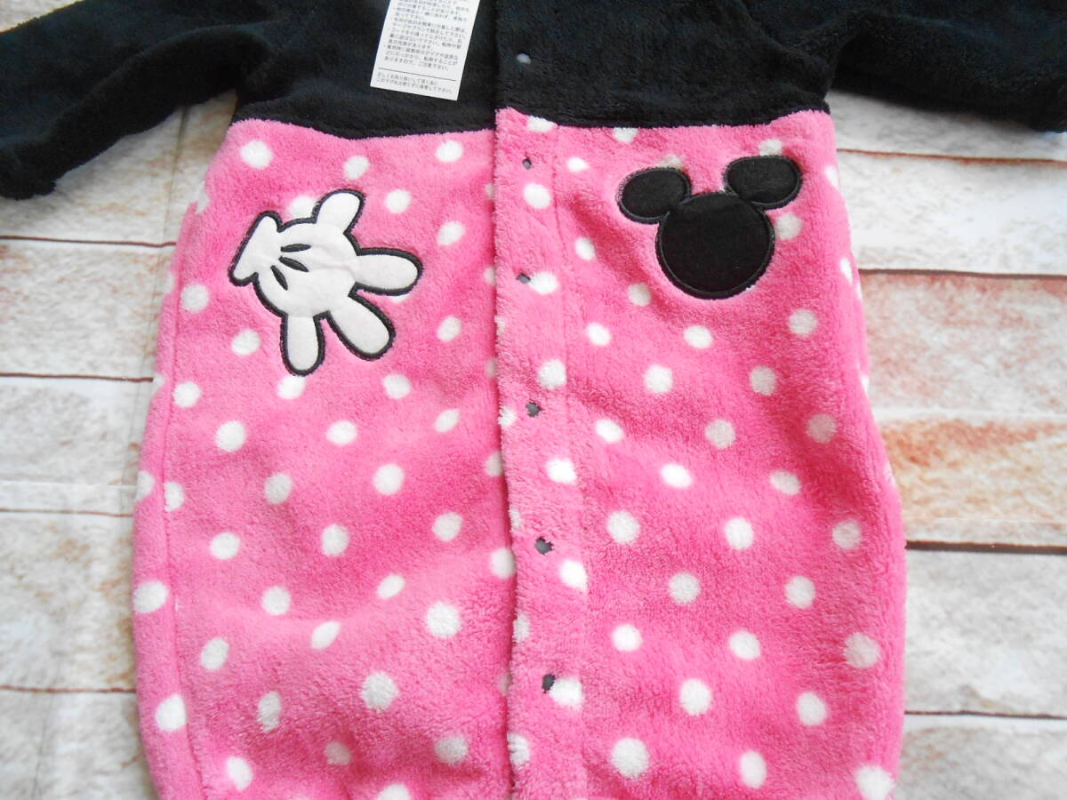BA02◎西松屋 ディズニー ミニーちゃん 起毛カバーオール 2WAY 黒×ピンク 50-60㎝ 新品未使用_画像3