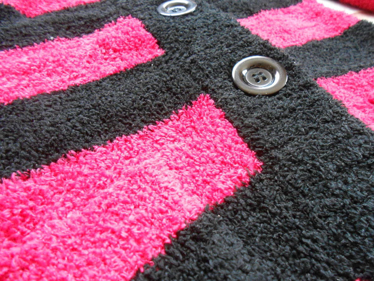 BA09◎MARIARJUE モコモコロングパーカー カーディガン ボーダー ピンク×黒 140㎝ 状態良_画像4