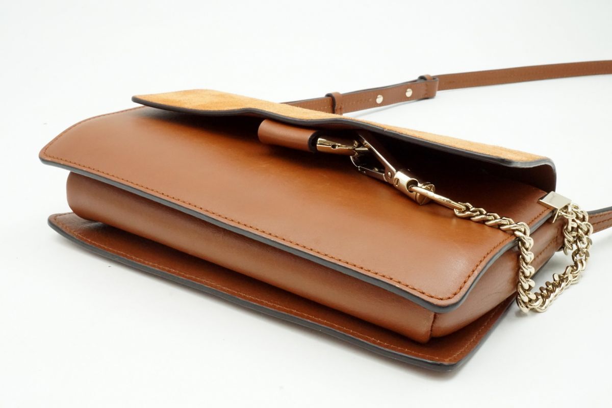 1円〜 クロエ フェイ ショルダーバッグ クロスボディ ゴールドチェーン付き スエードレザー 茶 ブラウン CHLOE 4418h_画像4