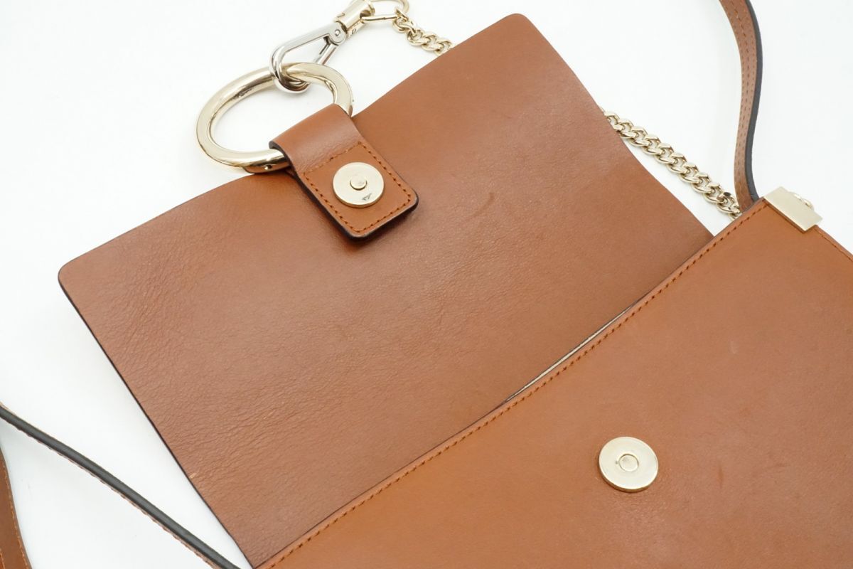 1円〜 クロエ フェイ ショルダーバッグ クロスボディ ゴールドチェーン付き スエードレザー 茶 ブラウン CHLOE 4418h_画像8