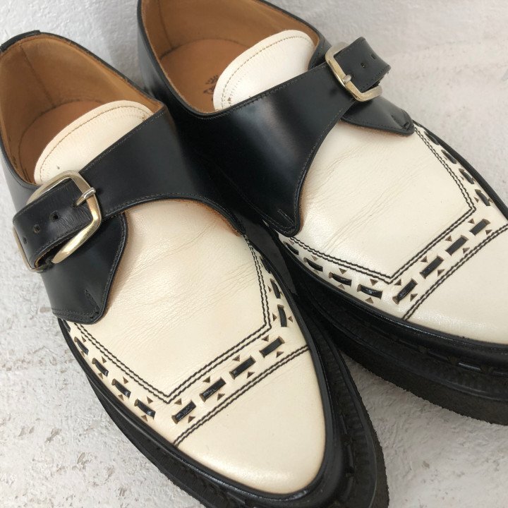 GEORGE COX ジョージコックス 3976 ブラックレザー × ホワイトレザー プレーンバックル仕様 SIZE: 6 ブラック/ホワイト MH632025110427_画像3